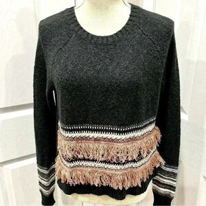 HOLLISTER fringed scoop neck sweater great neutral colors ❤️